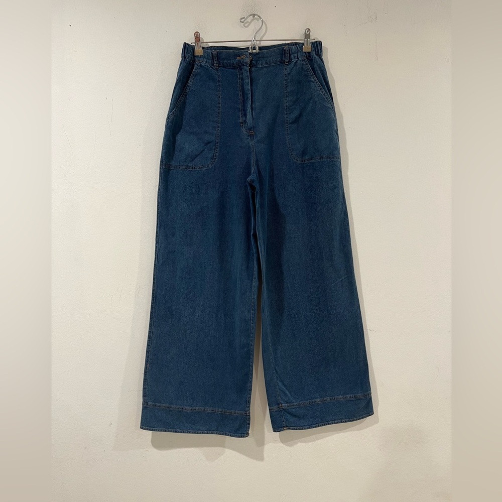Max Studio Dark Blue Flare Jeans wide leg elastic waistband  L